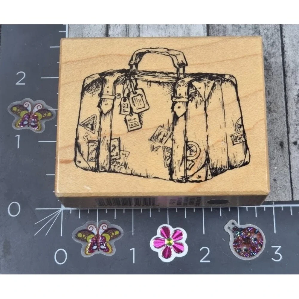 PSX Designs Luggage Suitcase F3151 2001 Travel Rubber Stamp Wood #H119